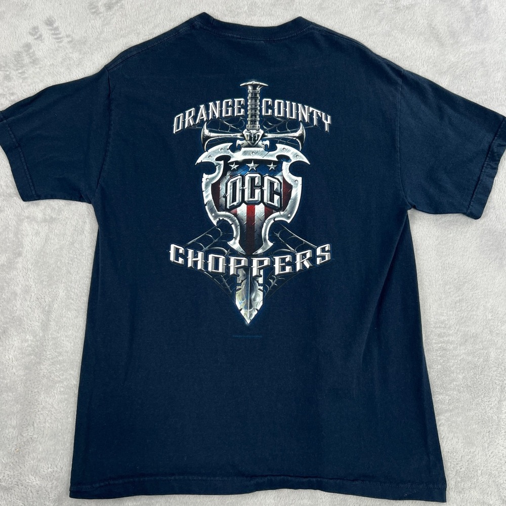 Orange County Choppers Graphic Biker T-Shirt L Blue Men Y2K Moto Streetwear Tee